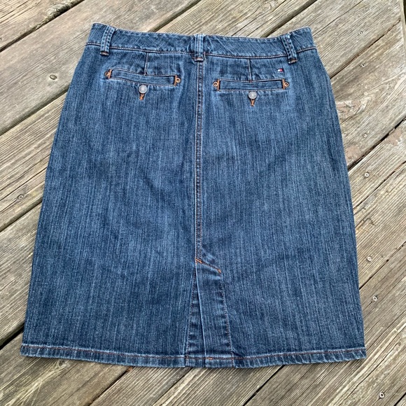 TOMMY HILFIGER Denim Knee Length Dark Wash Straight Skirt Regular Size Large - Picture 3 of 10